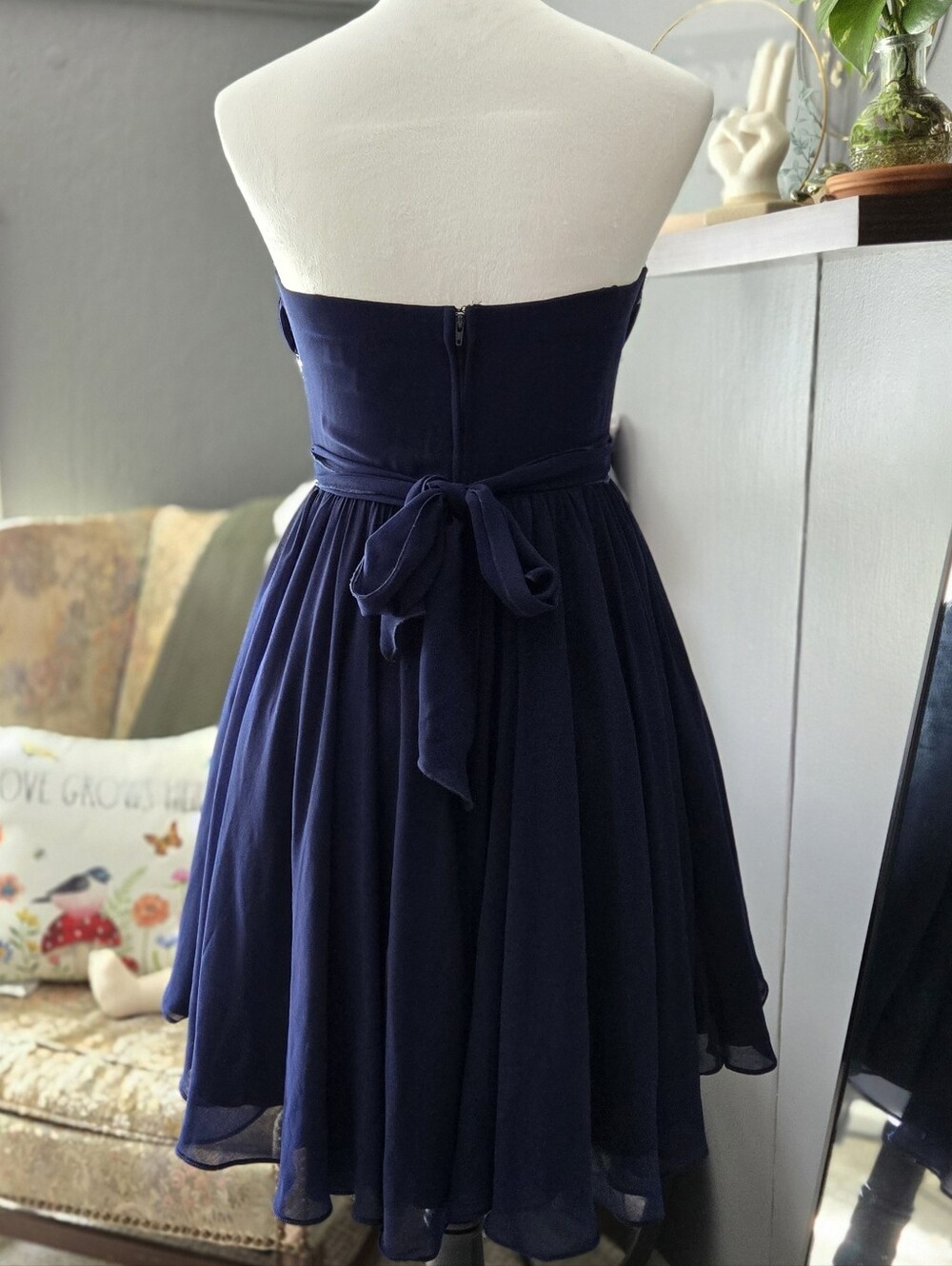 City Studio Navy Blue Strapless Fit And Flare Dress With Sequin Accents - Picture 6 of 9